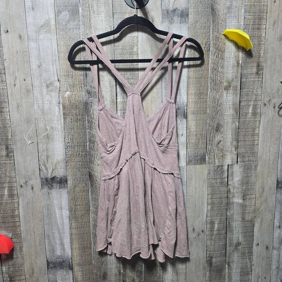 Free People FP Beach Tunic Tank Top Dress Large Pink Sleeveless Crossback Boho - Picture 2 of 4